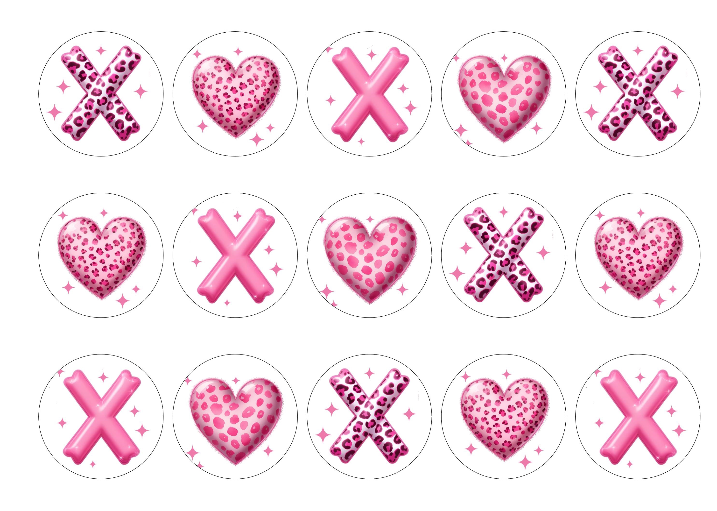 XOXO pink preppy valentines cupcake toppers
