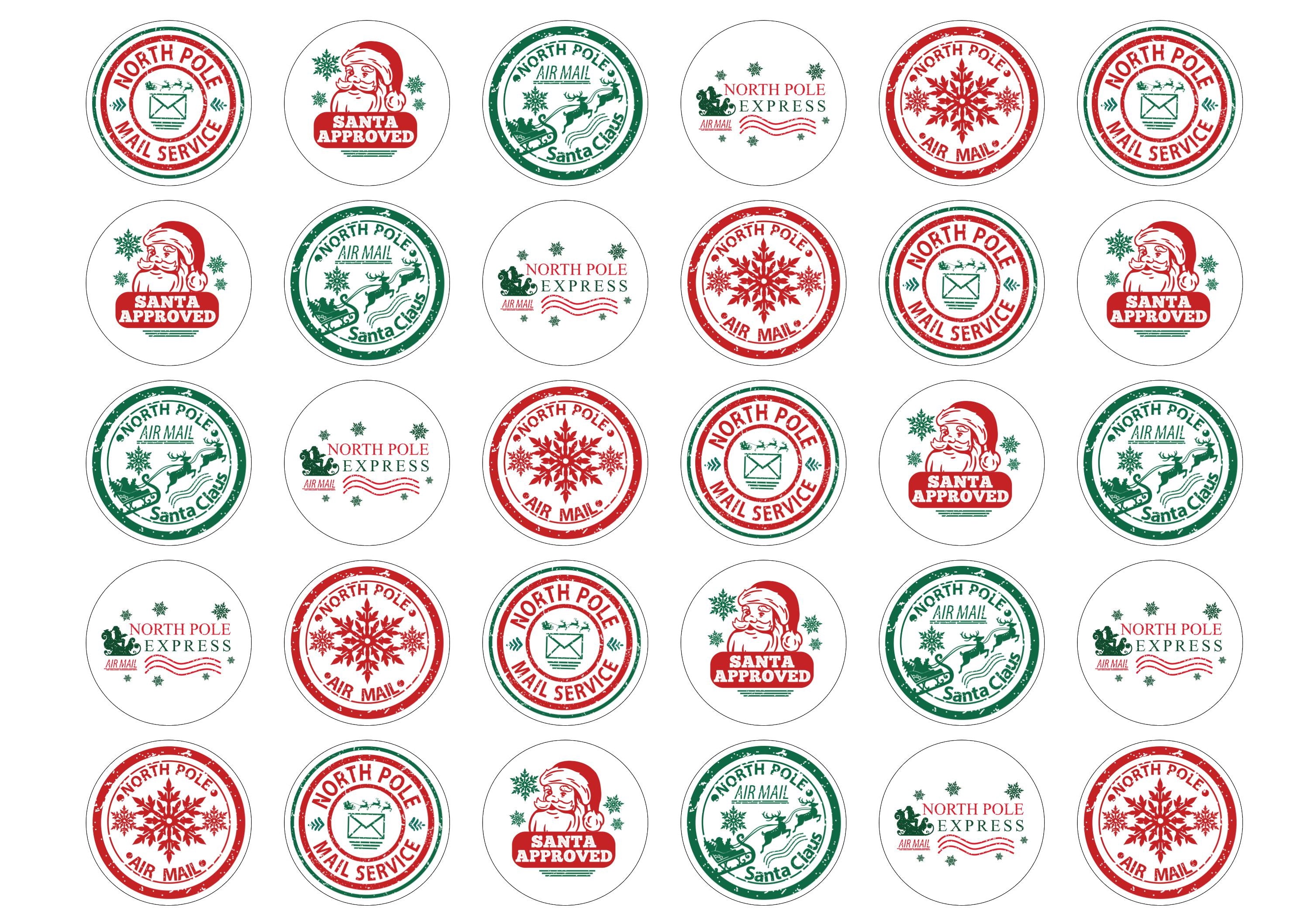 Edible Cupcake toppers Christmas North Pole Delivery Stamps